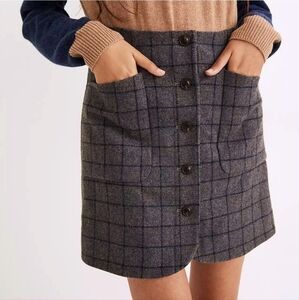 NWT Madewell Wool Pull On‎ Button Up Windowpane Mini Skirt
